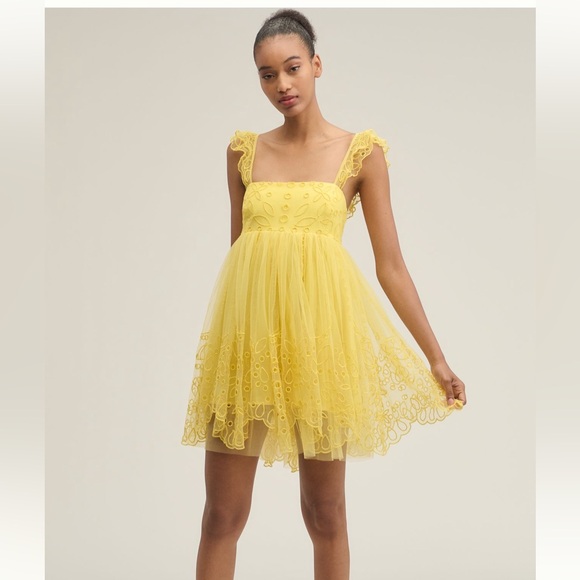 NWT Let Me Be Anthropologie Yellow Lace Tulle Dress Size Medium M - Picture 2 of 16